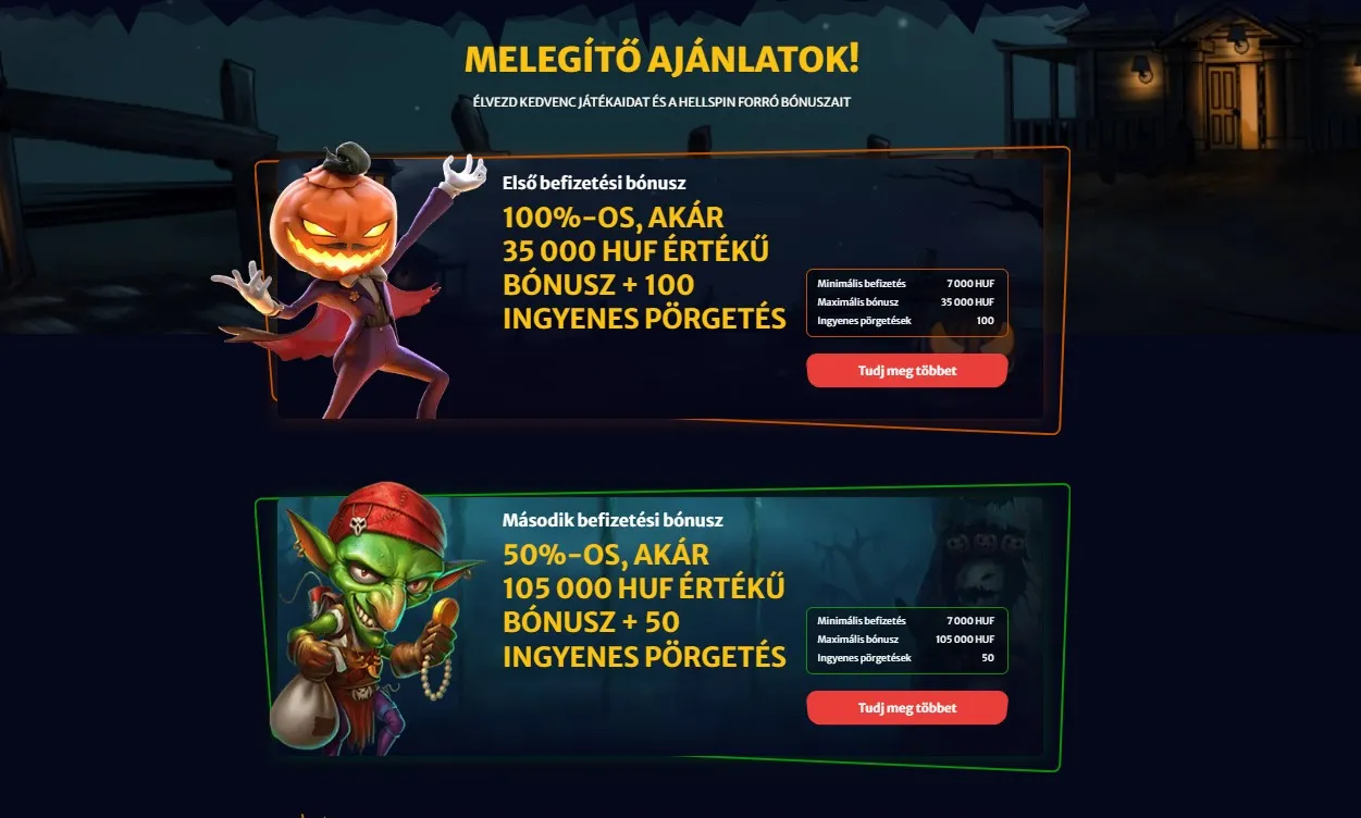 HellSpin kaszinó bónuszok