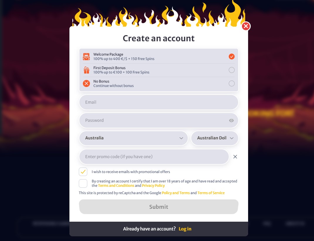 HellSPIN CASINO Registration step 2