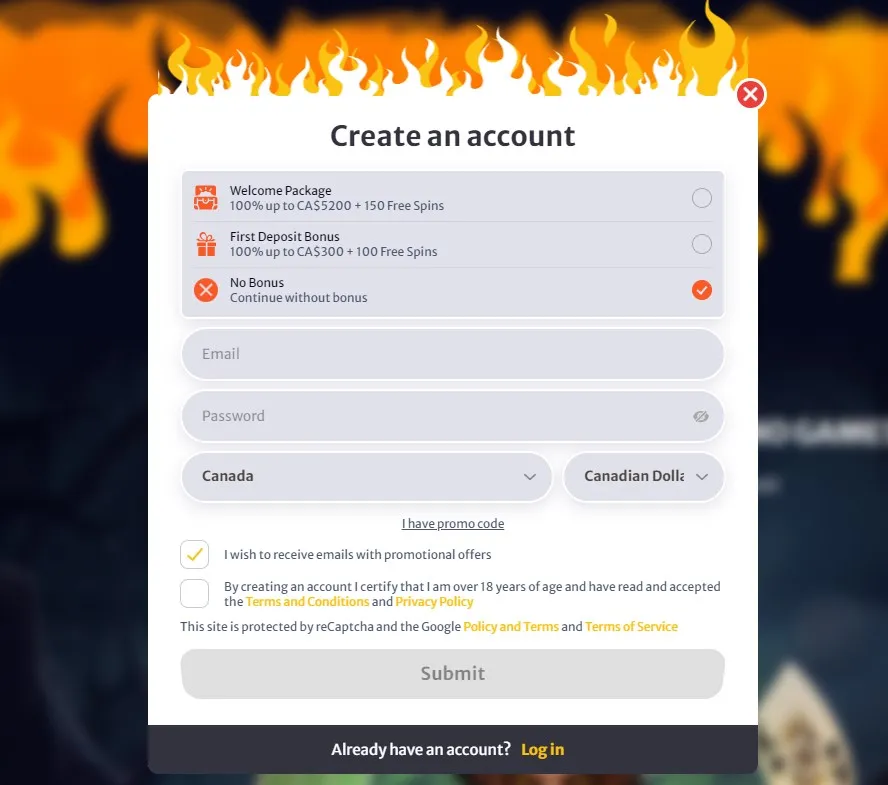 HELLSPIN Casino Registration step 2
