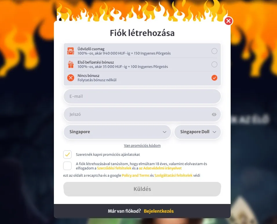 HELLSPIN Casino A regisztráció lépése 2