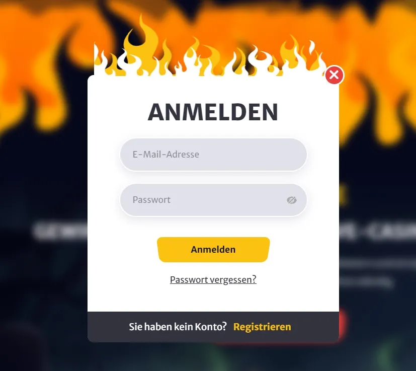 HELL SPIN casino Registrierungsschritt 1