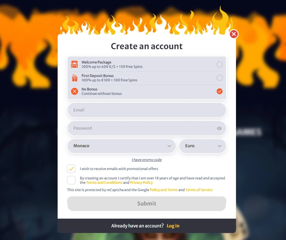 HELLSPIN Casino Registration step 2